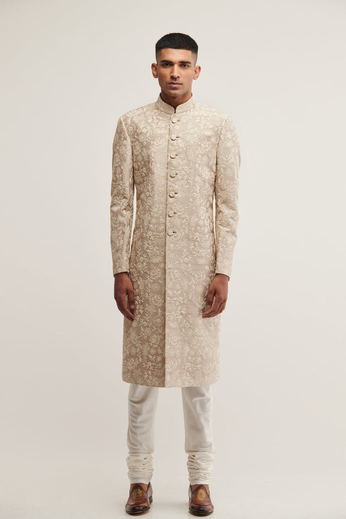 EMBROIDERED SHERWANI SET IN MOON ROCK