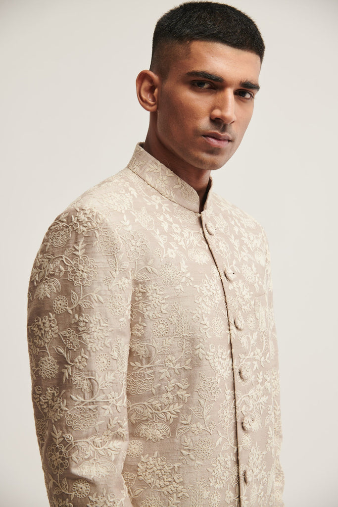 EMBROIDERED SHERWANI SET IN MOON ROCK