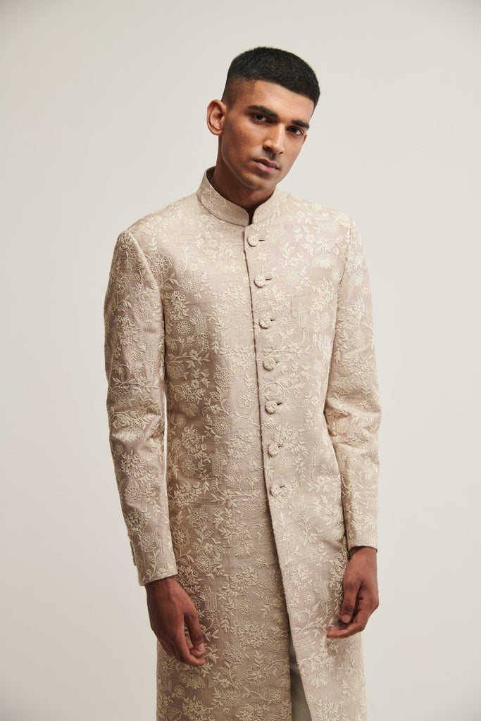 EMBROIDERED SHERWANI SET IN MOON ROCK