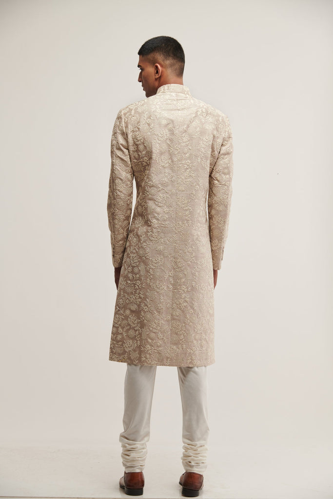 EMBROIDERED SHERWANI SET IN MOON ROCK