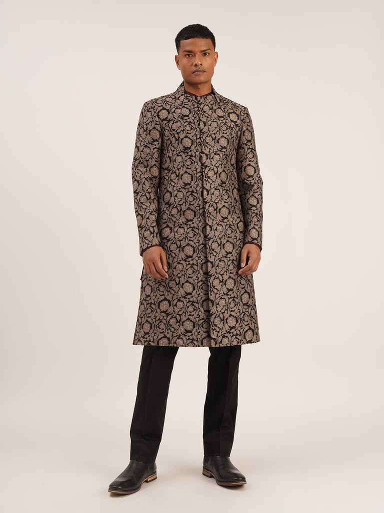EMBROIDERED PRINTED SHERWANI SET