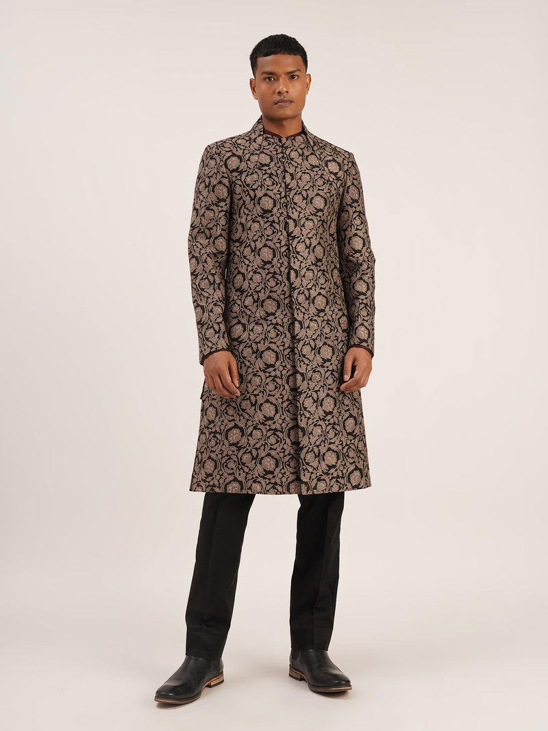 EMBROIDERED PRINTED SHERWANI SET