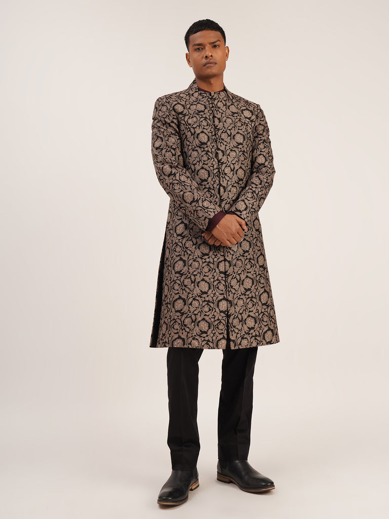 EMBROIDERED PRINTED SHERWANI SET