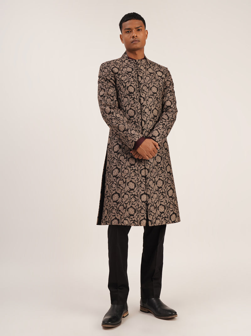 EMBROIDERED PRINTED SHERWANI SET