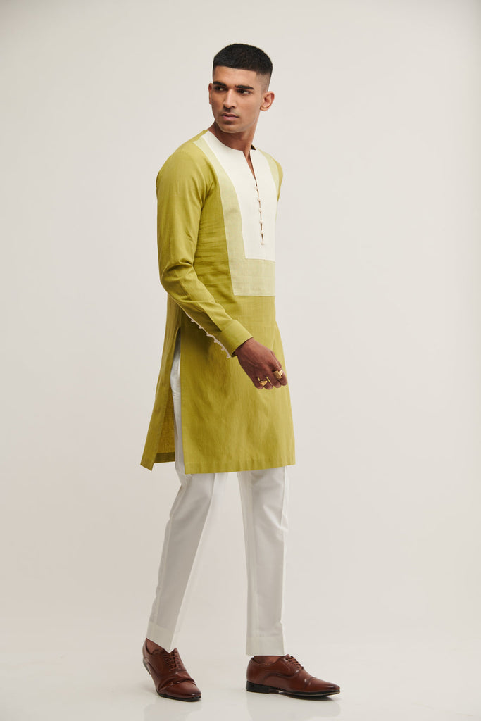 DOUBLE YOKE KURTA IN PALM GREEN