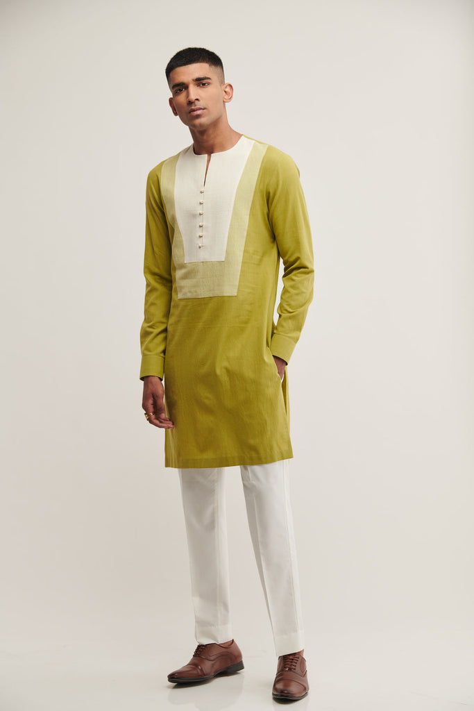 DOUBLE YOKE KURTA IN PALM GREEN