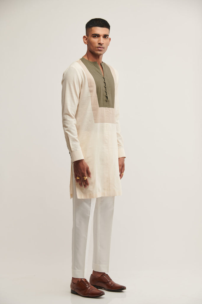 DOUBLE YOKE KURTA IN VANILLA