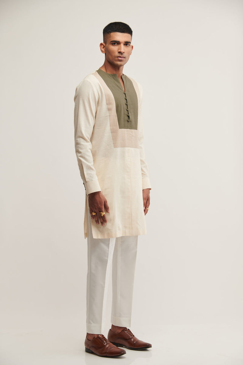 DOUBLE YOKE KURTA IN VANILLA