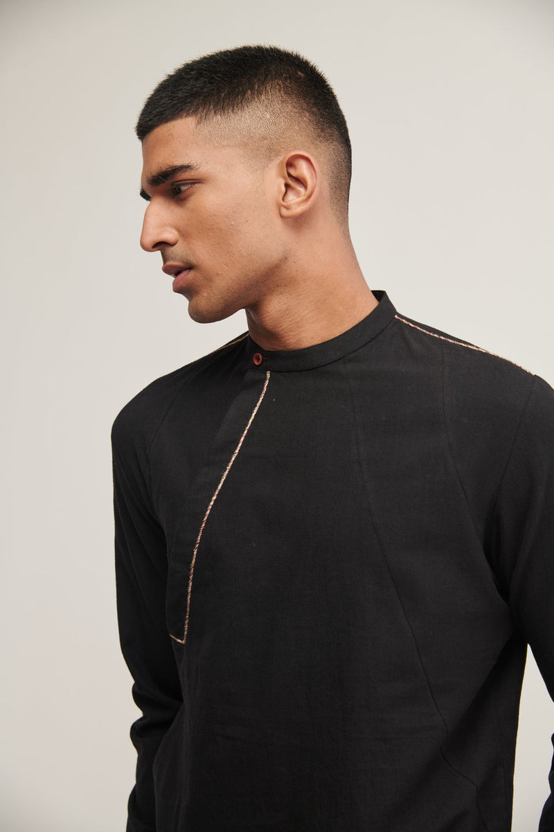 DIAGONAL PLACKET KURTA IN BLACK