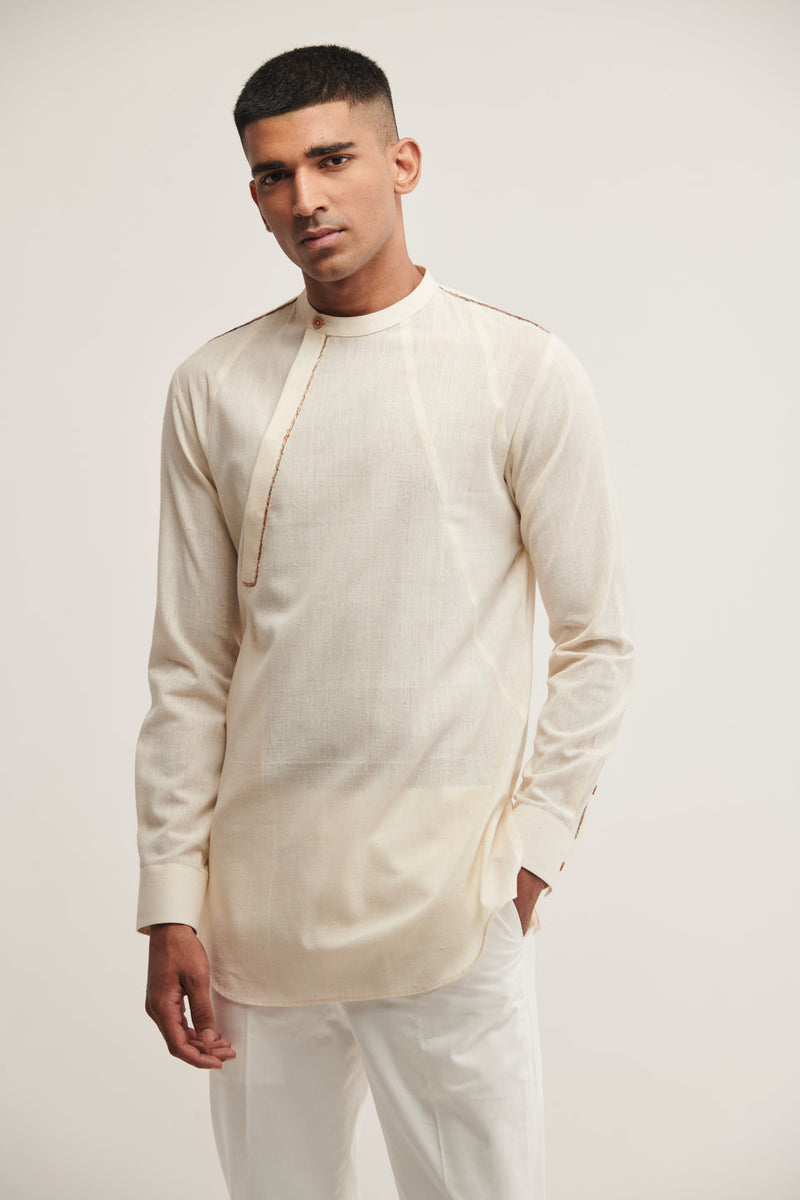 DIAGONAL PLACKET SHORT KURTA IN VANILLA