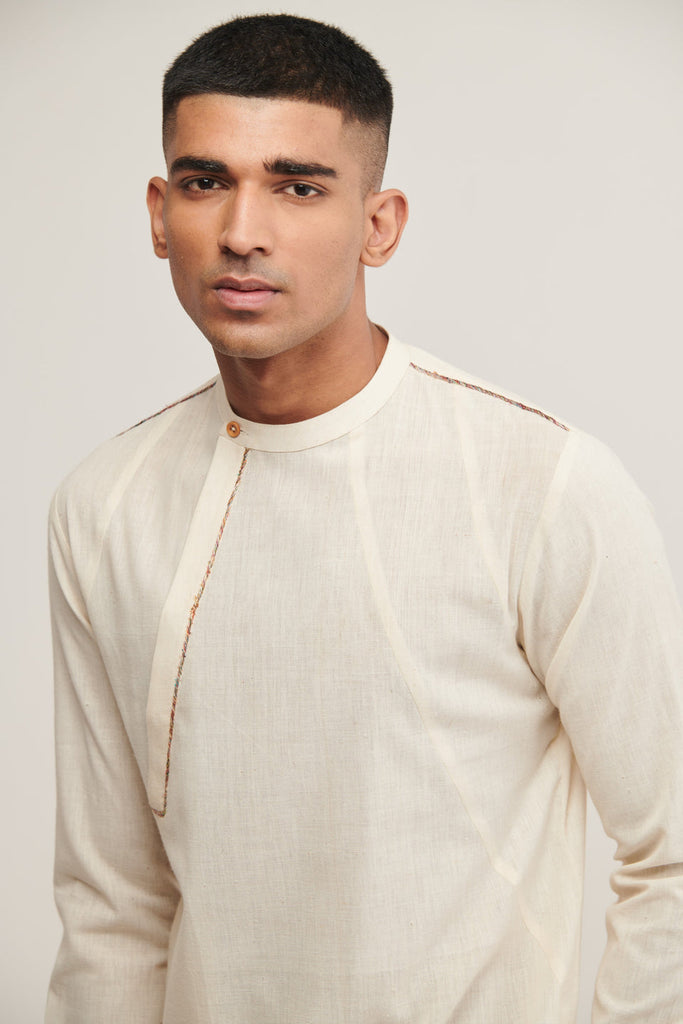 DIAGONAL PLACKET SHORT KURTA IN VANILLA