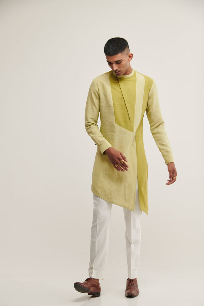 DIAGONAL PLACKET KURTA IN PALE MINT