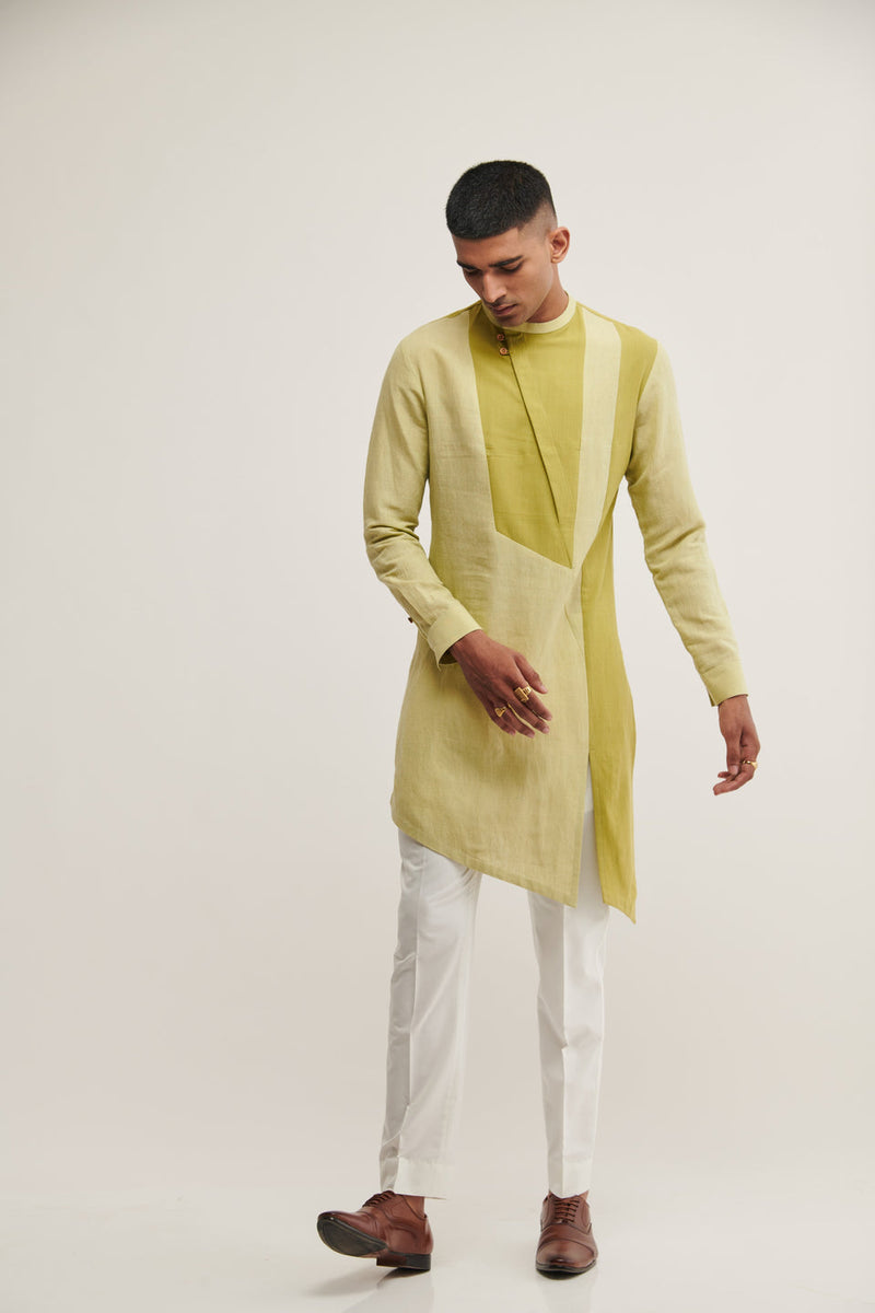DIAGONAL PLACKET KURTA IN PALE MINT