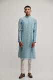 THREAD EMNROIDERED KURTA SET IN BAY BLUE