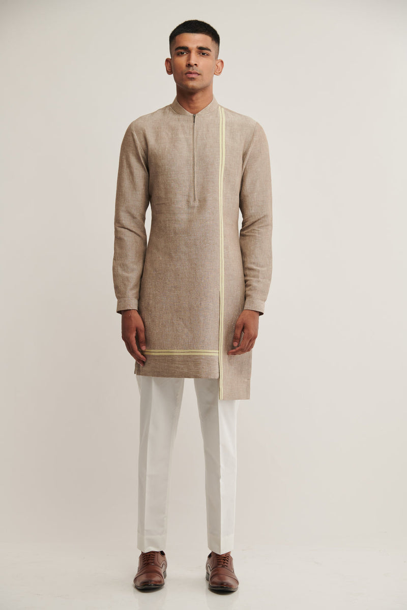 CROSS OVER ZIPPER KURTA IN COBBLESTONE