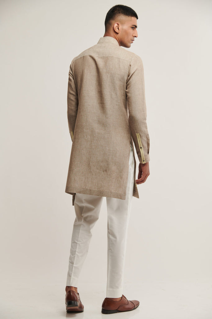 CROSS OVER ZIPPER KURTA IN COBBLESTONE