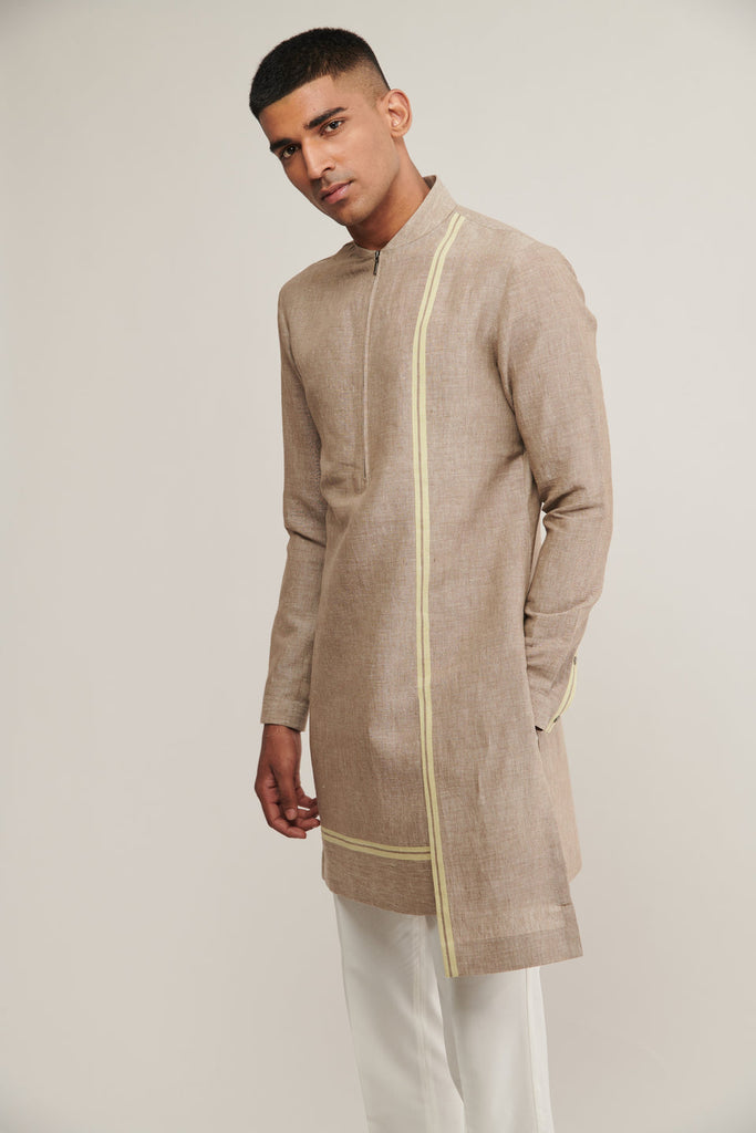 CROSS OVER ZIPPER KURTA IN COBBLESTONE