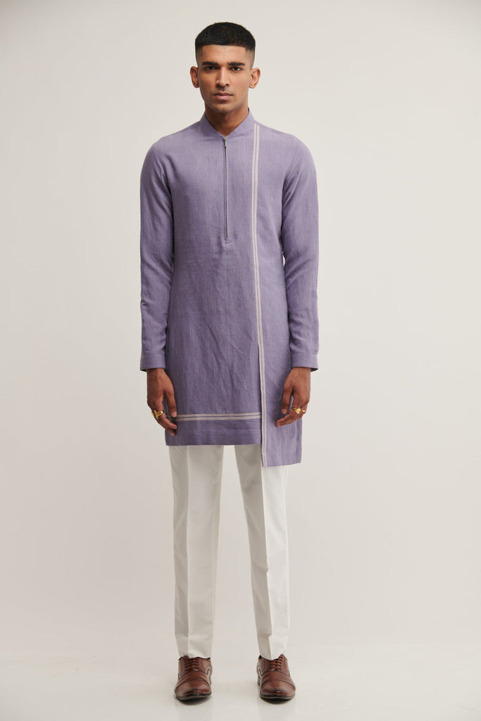 CROSS OVER ZIPPER KURTA IN IRIS
