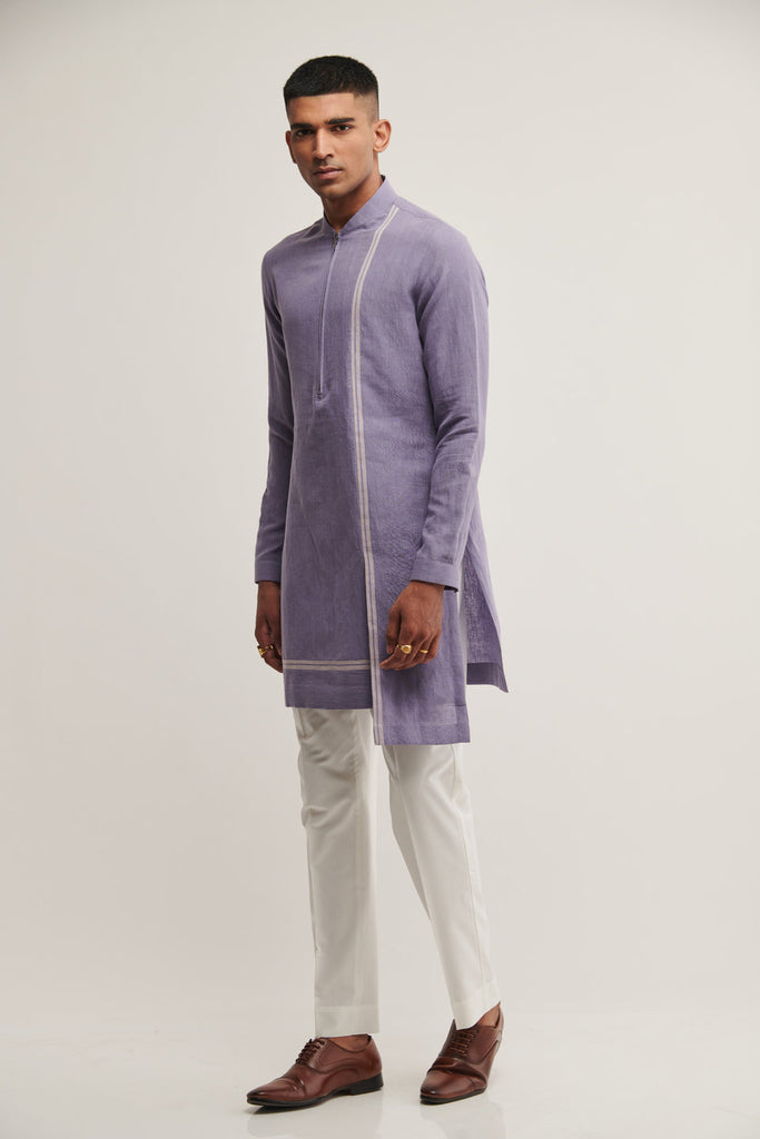 CROSS OVER ZIPPER KURTA IN IRIS