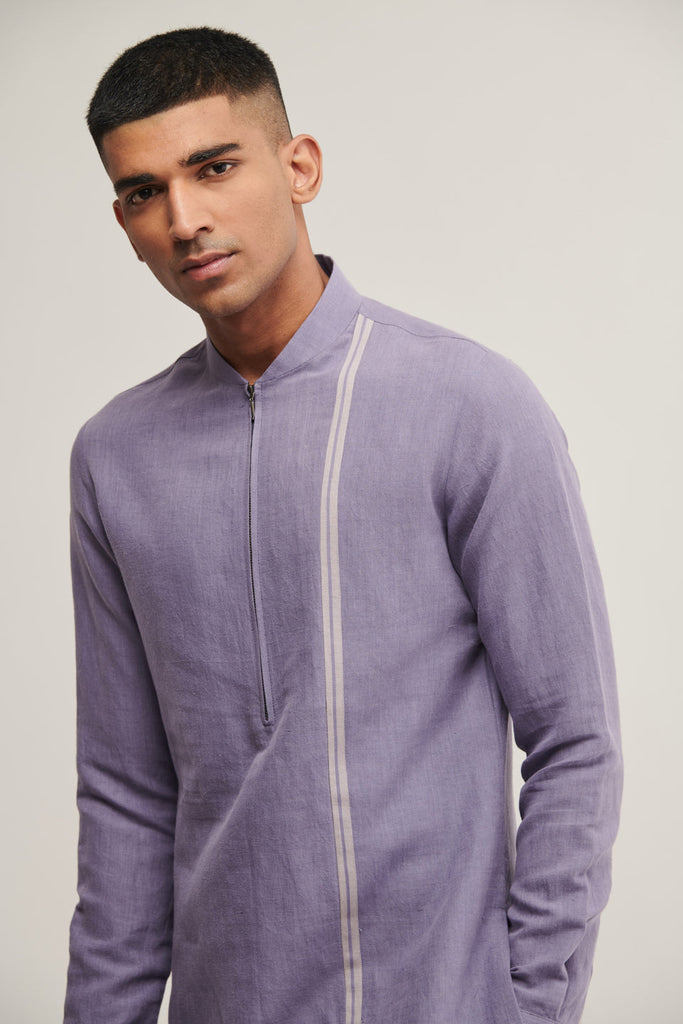 CROSS OVER ZIPPER KURTA IN IRIS