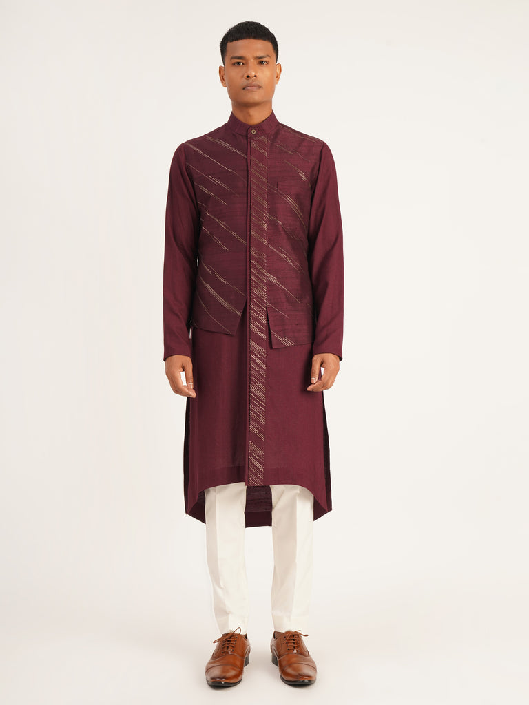 DIAGONAL EMBROIDERED HYBRID KURTA SET