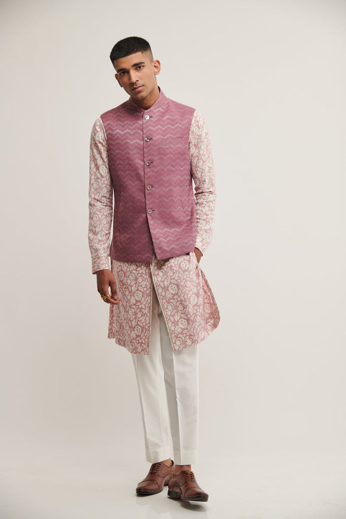 COTTON SILK ZIGZAG JAWAHAR JACKET IN MAUVE MIST
