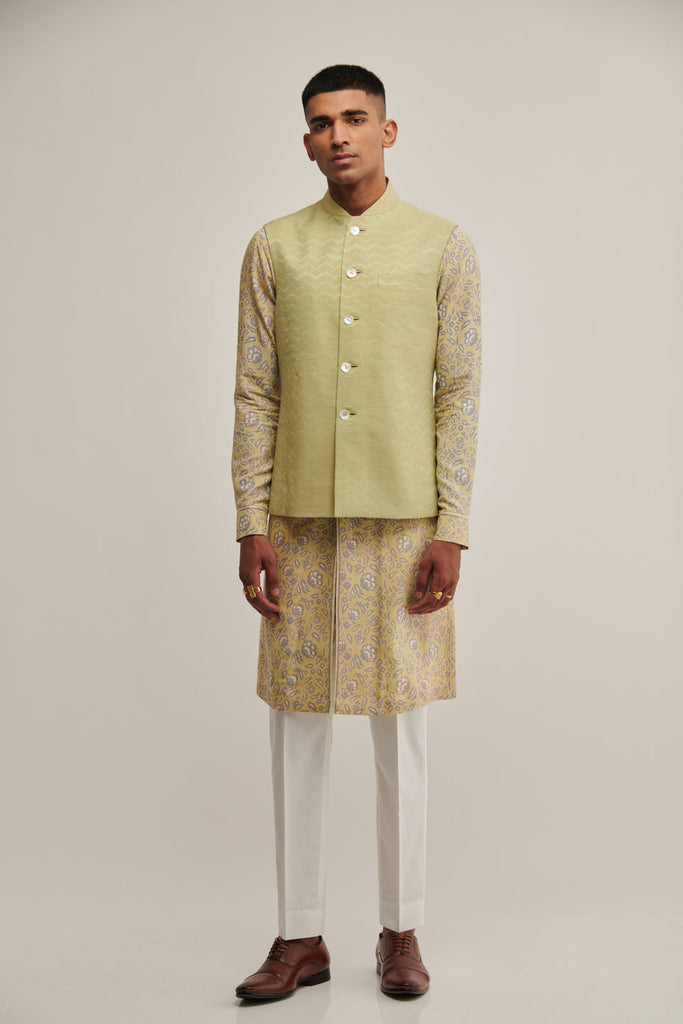 COTTON SILK ZIGZAG JAWAHAR JACKET IN PALE MINT