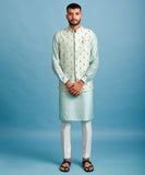 GREEN EMBROIDERED NEHRU JACKET WITH KURTA SET