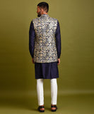 NAVY BLUE EMBROIDERED BUNDI JACKET WITH KURTA SET