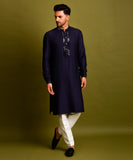 NAVY BLUE EMBROIDERED BUNDI JACKET WITH KURTA SET
