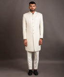 WHITE EMBROIDERED ACHKAN JACKET SET