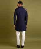 NAVY BLUE EMBROIDERED ACHKAN JACKET SET