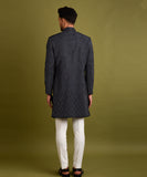 BLACK-BLUE EMBROIDERED ACHKAN JACKET SET