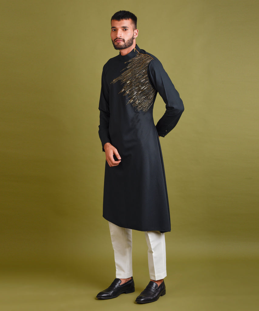 BLACK EMBROIDERED KURTA SET