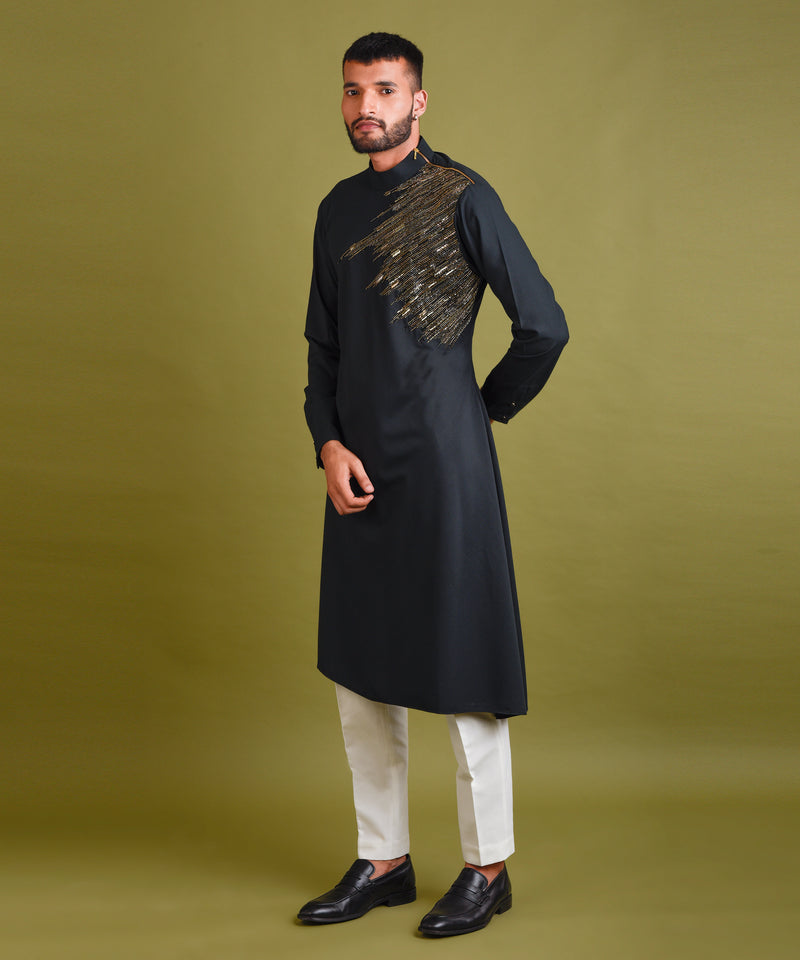 BLACK EMBROIDERED KURTA SET