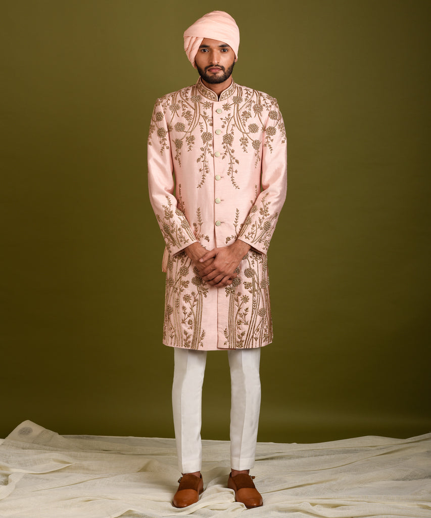 PINK EMBROIDERED SHERWANI SET
