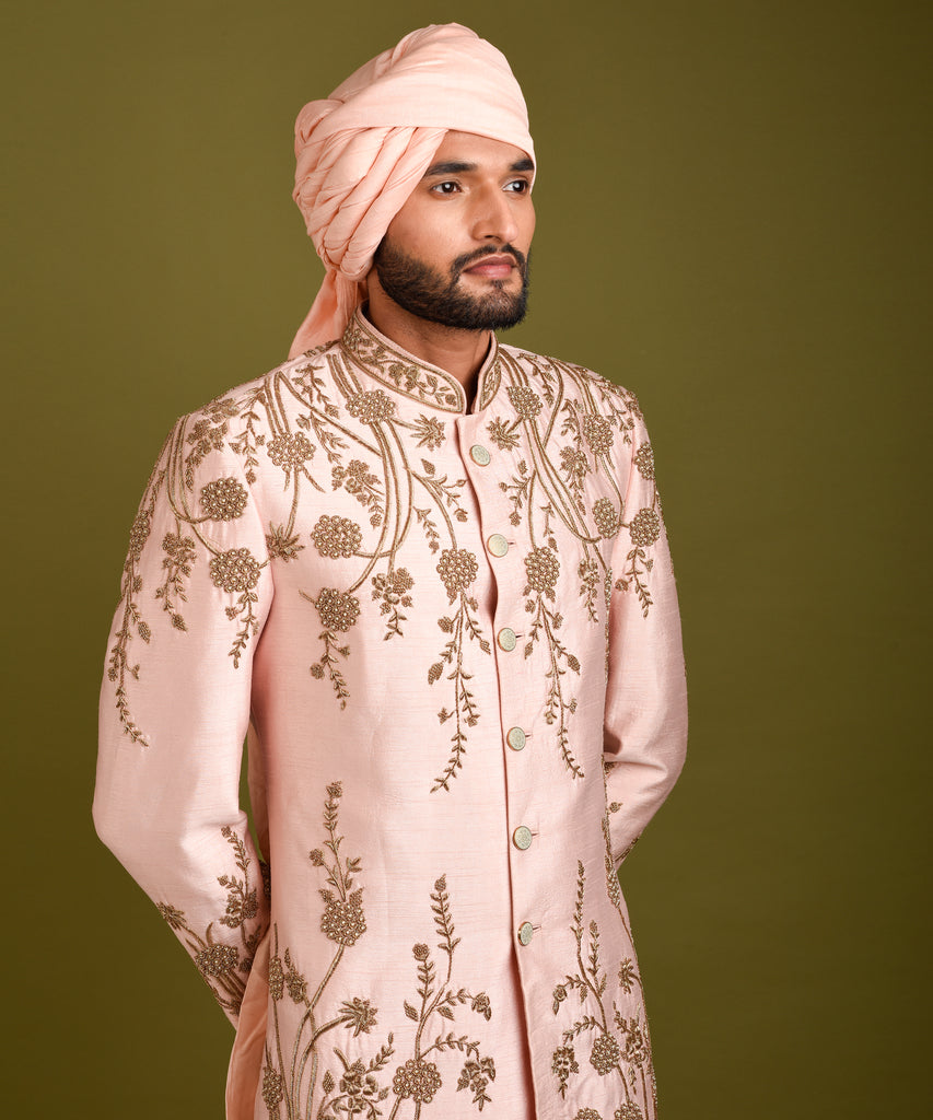 PINK EMBROIDERED SHERWANI SET