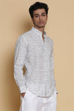 Ivory Calligraphy Embroidered Regular-Fit Cotton Shirt