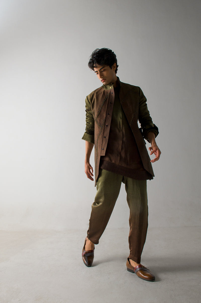 MR. OLIVE IN BROWN KURTA