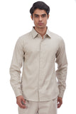 Khaki Hand Block Print Cotton Shirt