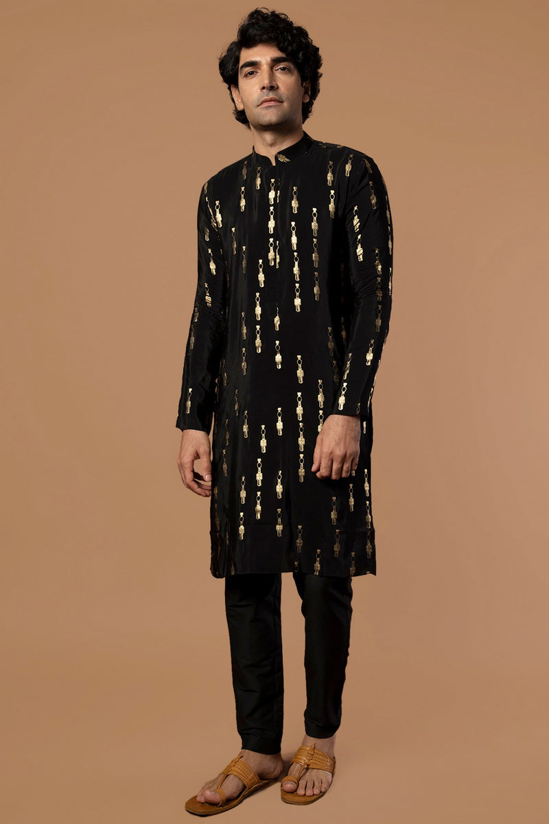 BLACK TRIBAL PILLAR KURTA