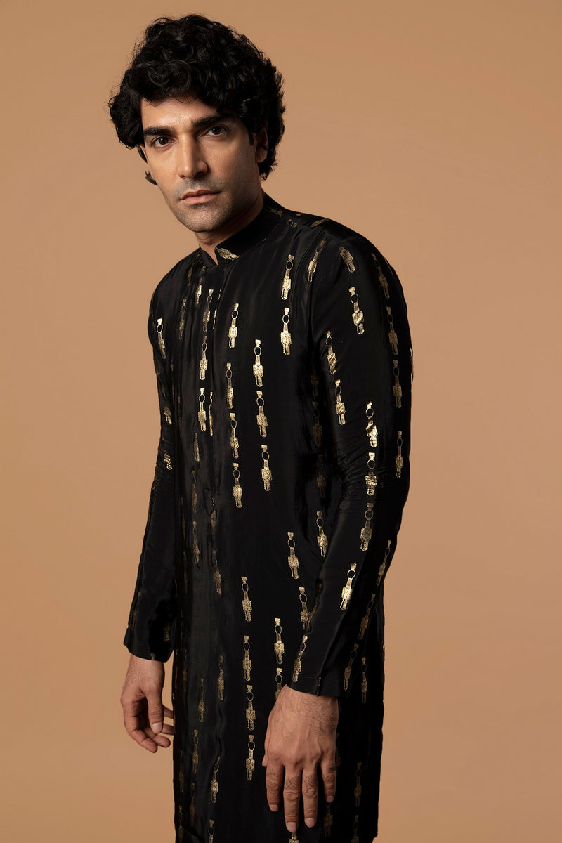 BLACK TRIBAL PILLAR KURTA