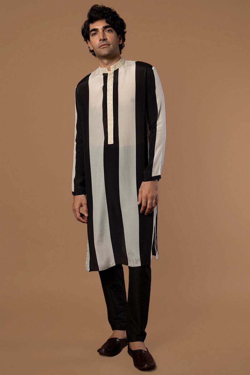 BLACK & IVORY STRIPES KURTA