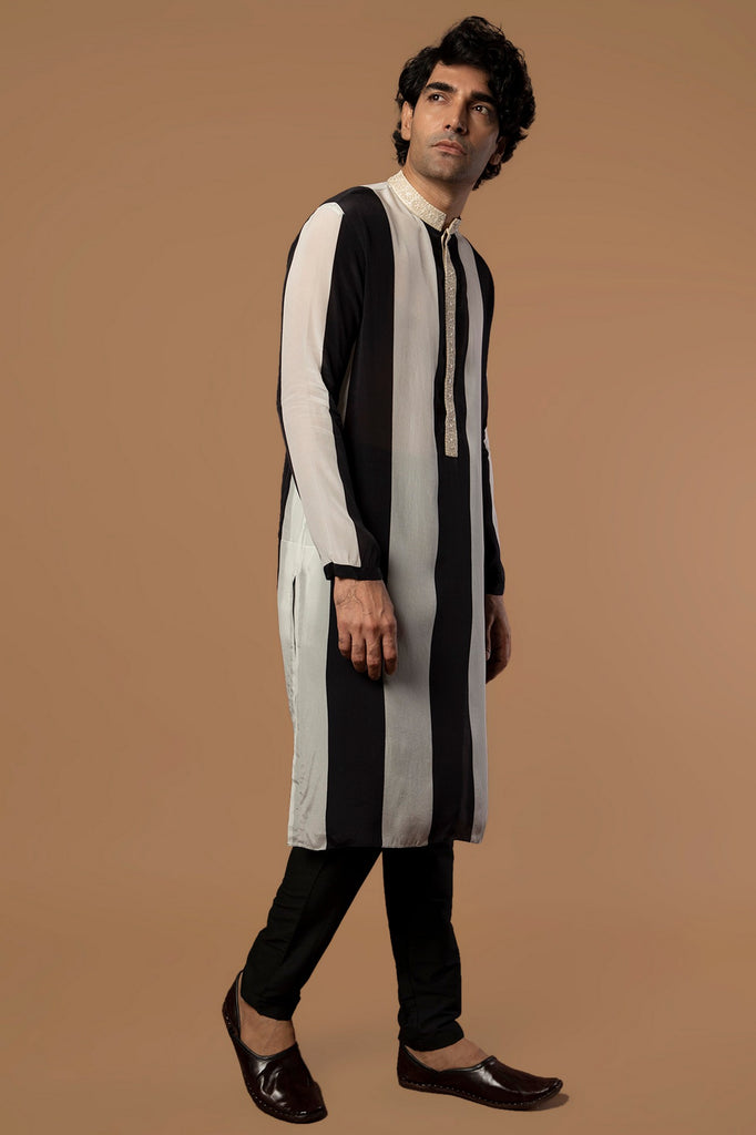 BLACK & IVORY STRIPES KURTA