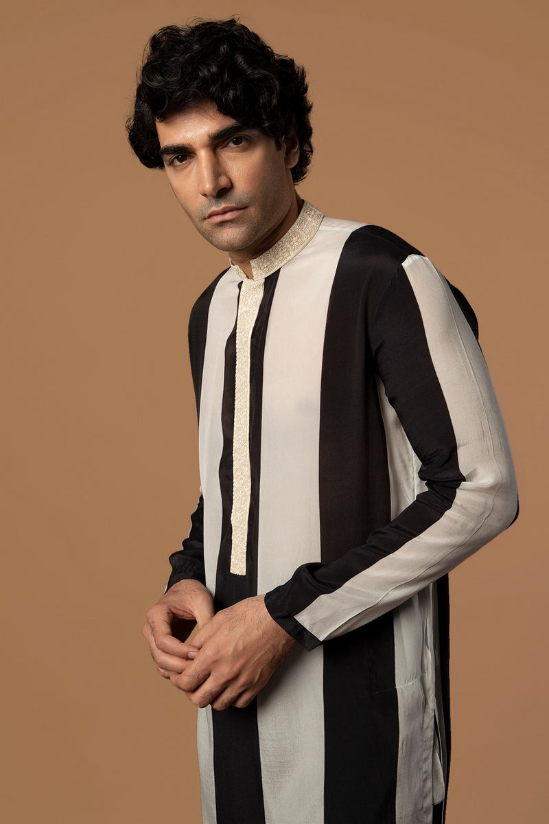 BLACK & IVORY STRIPES KURTA