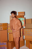 BROWN SHORT KURTA WITH CORDING DEATILING AND STRAIGHT PANTS