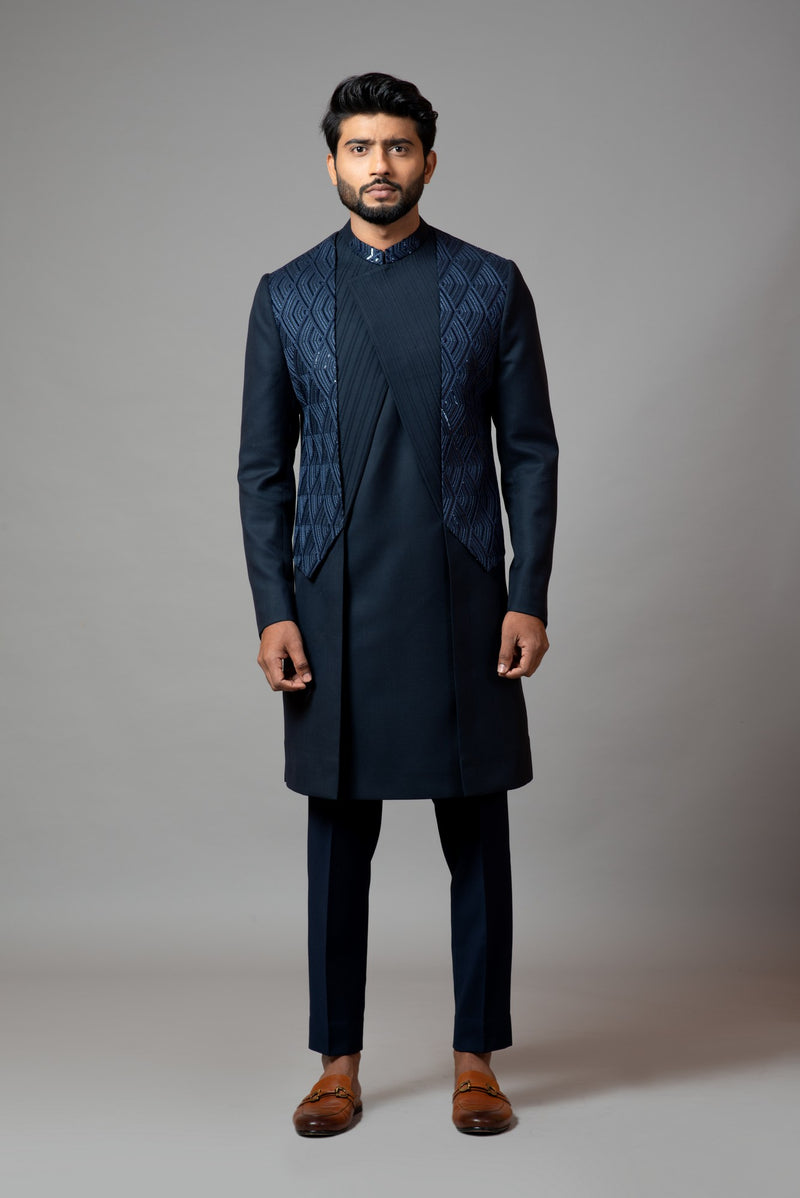 PINTUCKS AND SEQUIN EMBROIDERED ACHKAN