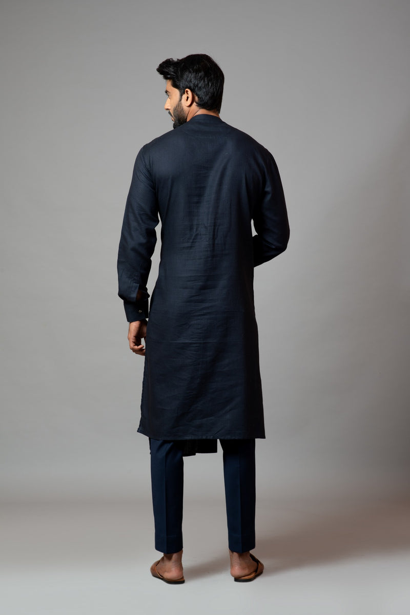 ASSYMETRIC PINTUCKS KURTA WITH EMBROIDERY AND PANT PAJAMA
