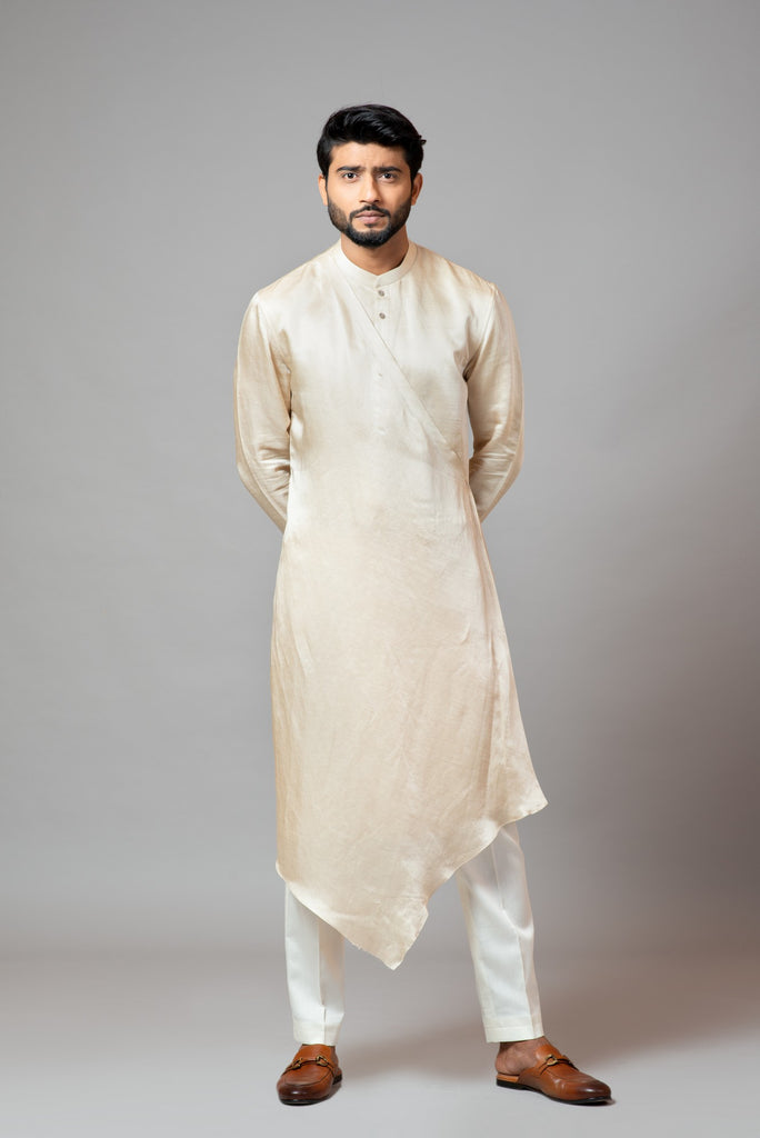 CHAMPAGNE DRAPE KURTA WITH MINIMAL EMBROIDERY ON SLEEVES