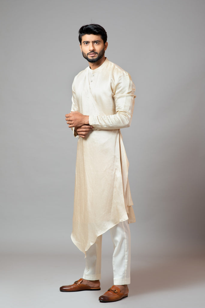 CHAMPAGNE DRAPE KURTA WITH MINIMAL EMBROIDERY ON SLEEVES